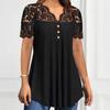 Womens Lace Patchwork V Neck Short Sleeve Top