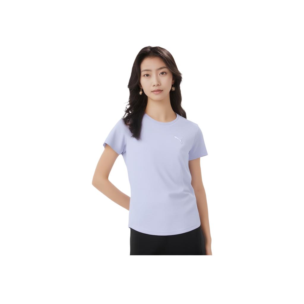 Puma Solid Color Outdoor Casual Sports Crew Neck Short Sleeve T-Shirt Women Tops Light-Purple 674076-61