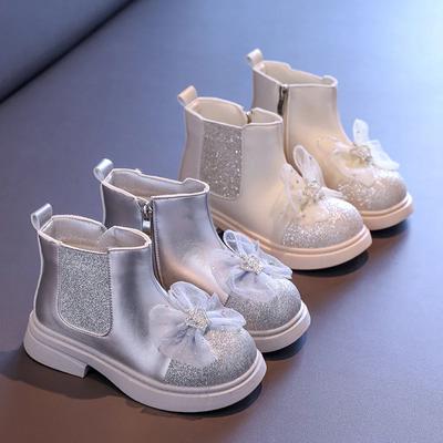Children's Autumn Boots Luxury Sweet Girls Princess Boots Ankle Versatile Kids Fashion Causal Glitter Leather Boots Thick Bottom