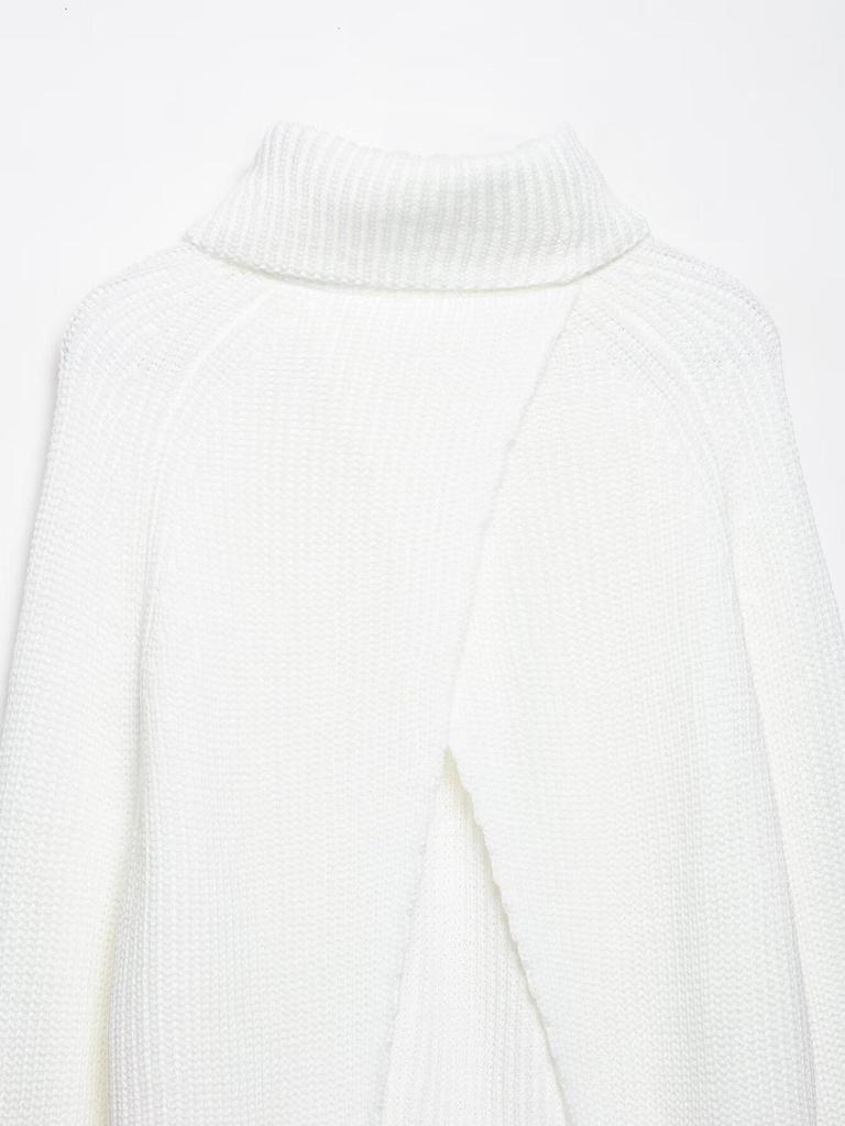 European & American Fashion Casual High Neck Slit Loose Knitwear