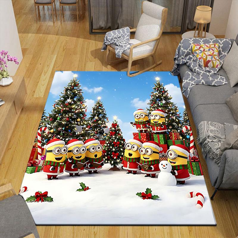 1Pc Christmas Minions Celebration Rug Office Carpet Indoor Outdoor Doormat Nonslip Soft And Comfortable Living Room Christmas Halloween Gift D91851