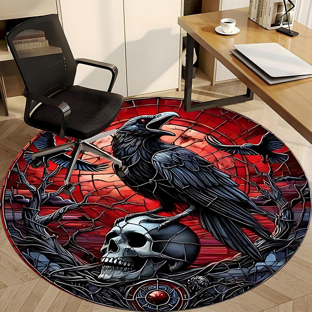 1pc Raven Skull Office Round Area Rug, Under Office Chairs Bedroom Living Room Home Decor, Room Deco, Available in Various Sizes