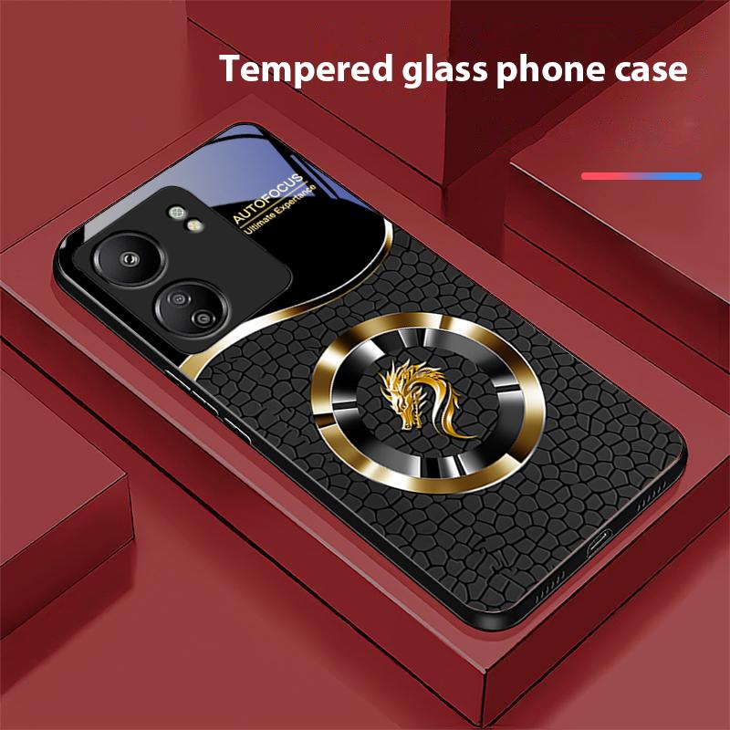 Kiesel Chinesischer Loong Für Xiaomi Redmi 13C Note13 12 Pro Plus 5G Note 9 13T Pro POCO X6 F5 F6 Schwarz Gehärtetes Glas Handyhülle