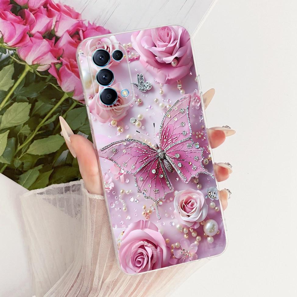 Transparent Cover For Oppo Reno5 5G Case CPH2145 Cute Cat Fashion Butterfly Funny Painted Casing PEGM00 PEGT00