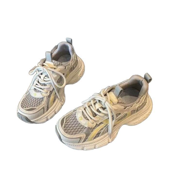 Spring and Summer Breathable Mesh Thick-soled Thin Women's Dad Shoes Fashionable Versatile Sports and Leisure Shoes Single Mesh Soft Sole