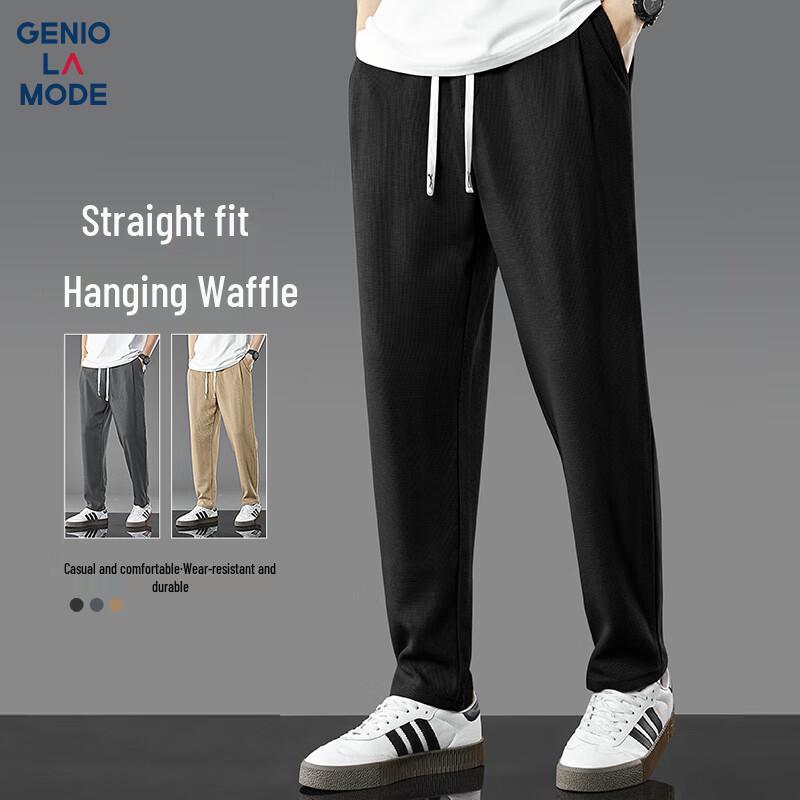 GENIOLAMODE Men's Waffle Texture Tapered Casual Pants