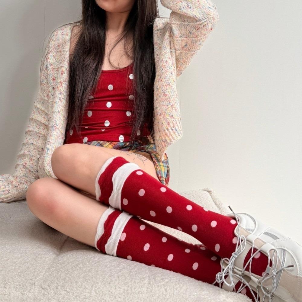 Elastic Polka Dot Socks Breathable Calf Socks Sweet Colorful Socks Daily Wear
