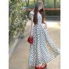 Retro Hollow Polka Dot Small Flying Sleeve Dress Holiday Style Beautiful Unique Waist Temperament Long Dress Women's Summer