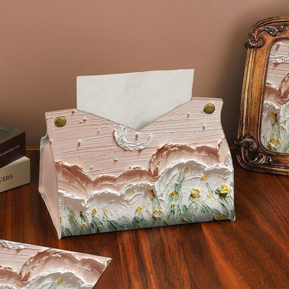 

Oil Painting Napkin Holder Flowers in the mountains Car Tissue Box Desk Decoration for Office