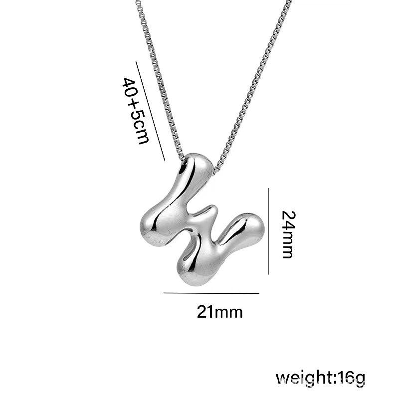 Charming Chubby Brass Polished 26-Letter Silver Pendant Necklace for Women