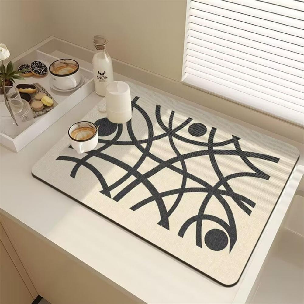 Stylish Line texture dot Diatom Mud Dish Drying Mat Super Absorbent NonSlip Kitchen Drain Pad For Tableware Coffee Machine Decor