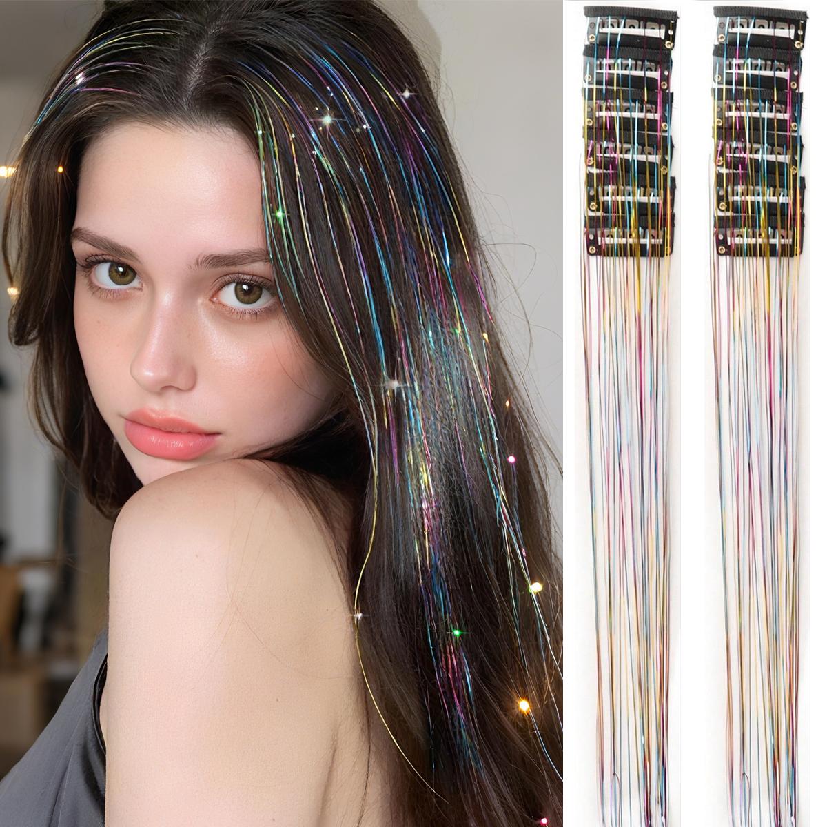 

12Pcs/1pack 50cm Synthetic Sparking Shiny Hair Tinsel Hair Extensions Tinsel Hair Extensions Women for Braiding Headdress 2028 20inches