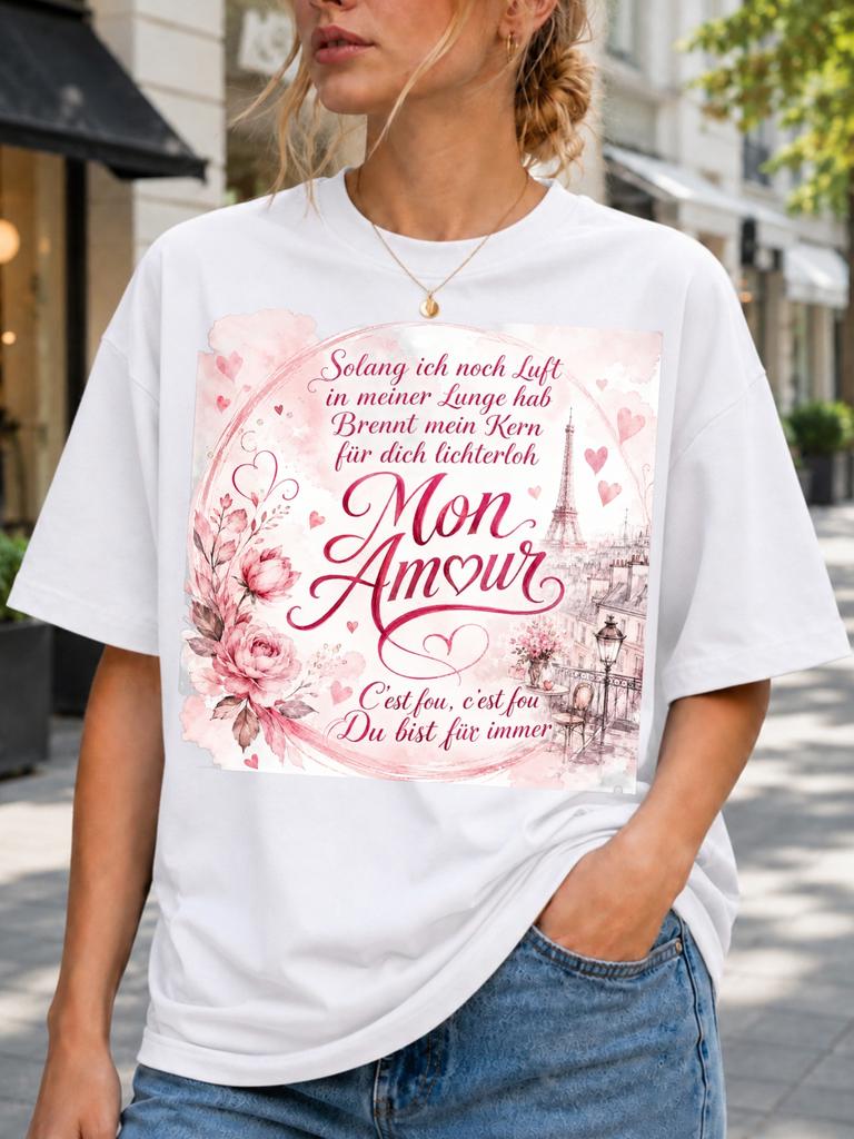 Mon Amour Paris Love Watercolor Roses Eiffel Tower Hearts And Rounisextic French Gerunisex Quote Vintage Unisex All Tshirt