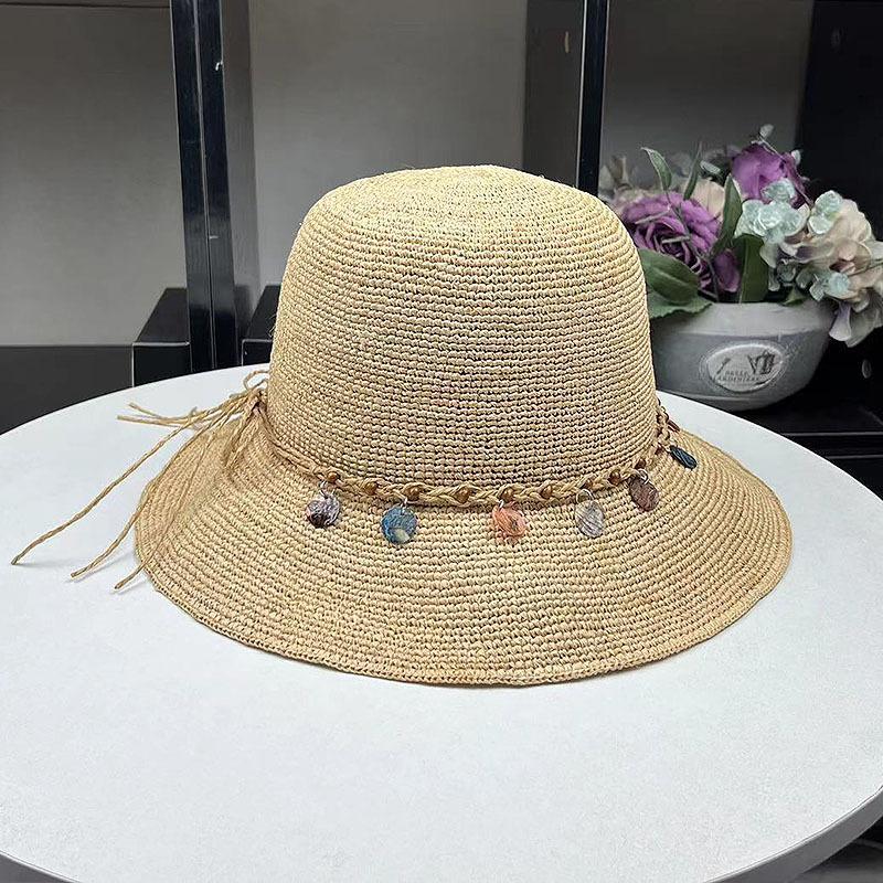 Handmade crochet raffia hat women's summer travel sunscreen UV protection sun straw hat sun hat foldable