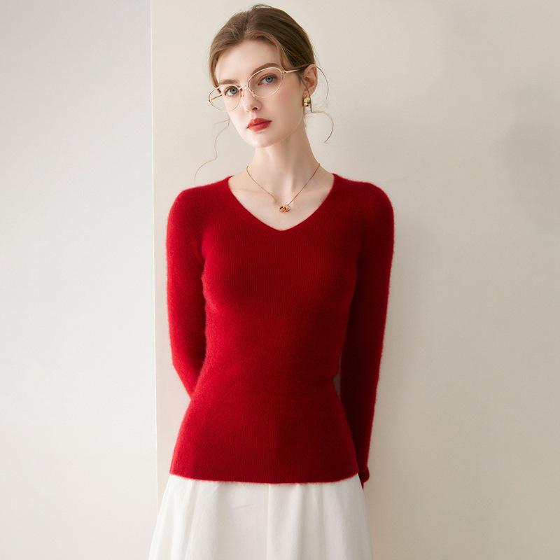 2026 Le Ka Sha Women's 100% Pure Cashmere Striped V-Neck Long Sleeve Knit Pullover