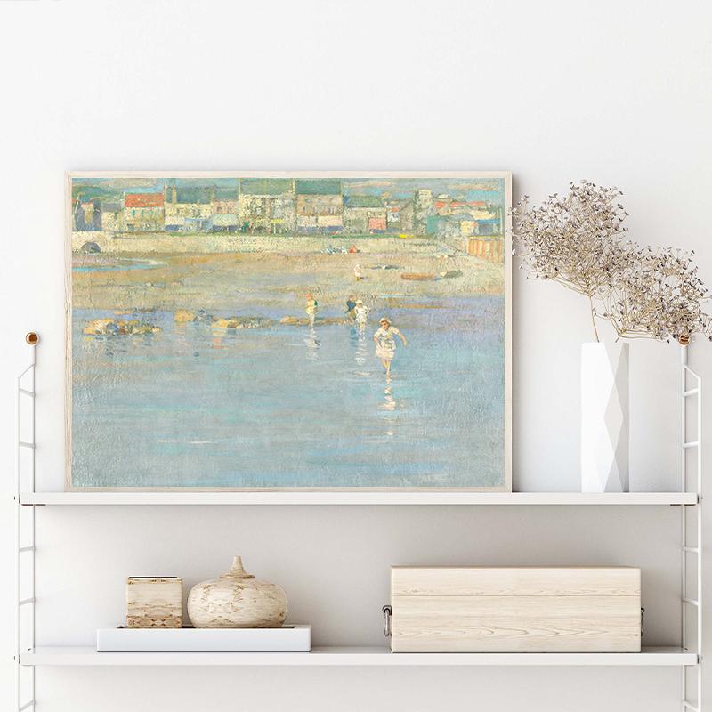 Vintage Beach Play Scene Childrenes Summer Posters Canvas Printing Coastal Wall Art Picture for Living Room Home Decor Gifts