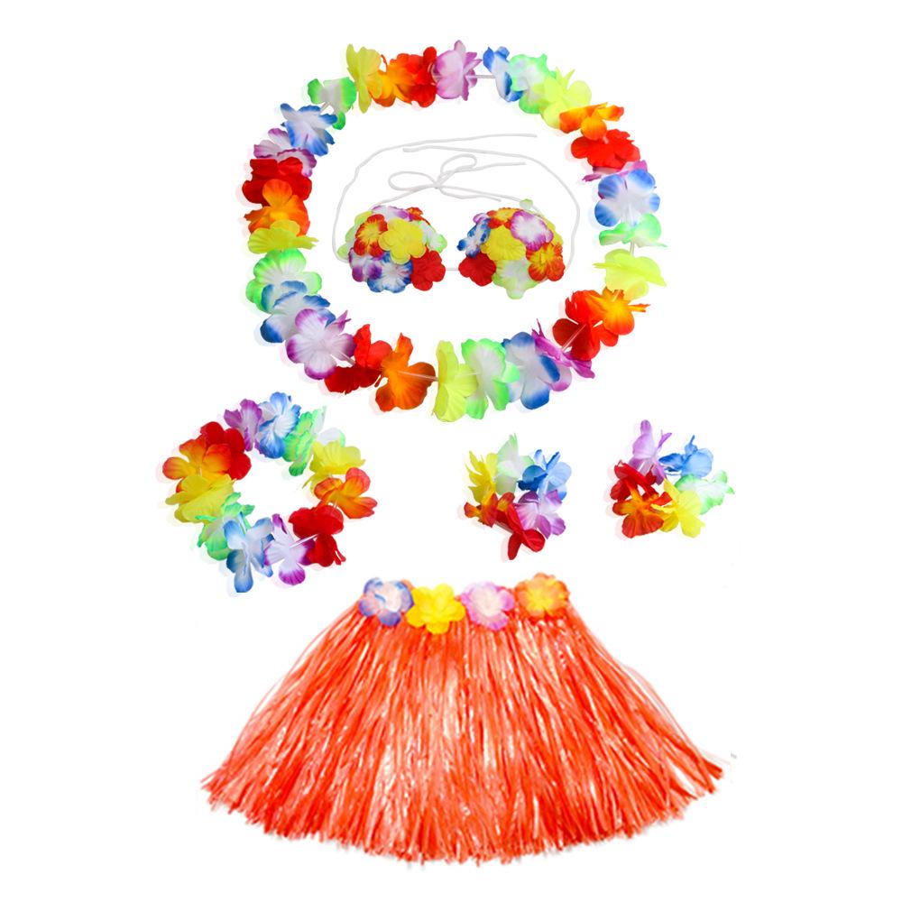 Kaifeng Hawaiian Grass Skirt & Flower Garland 6-Piece Set for Festival & Stage Performances