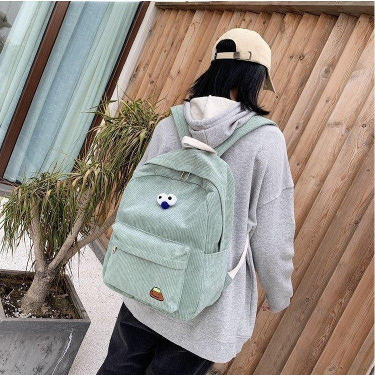 Schoolbag new solid color student schoolbag female corduroy high value large capacity backpack simple college student simple