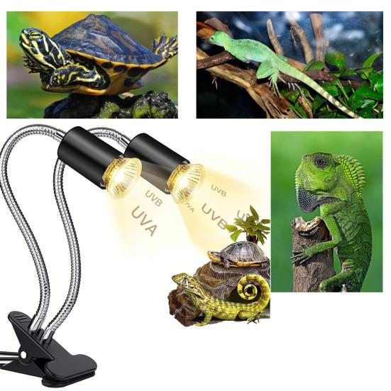Reptilien-Wärmelampenhalter Doppelkopf mit 2/4/6H Zyklus-Timer Schwanenhals Verstellbar Schildkröten Eidechsen