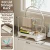 Kitchen Sink Storage Rack with Drain Self Drainage Sponge Holder Stainless Steel Multifunctional Pan Pot Lid Holder
