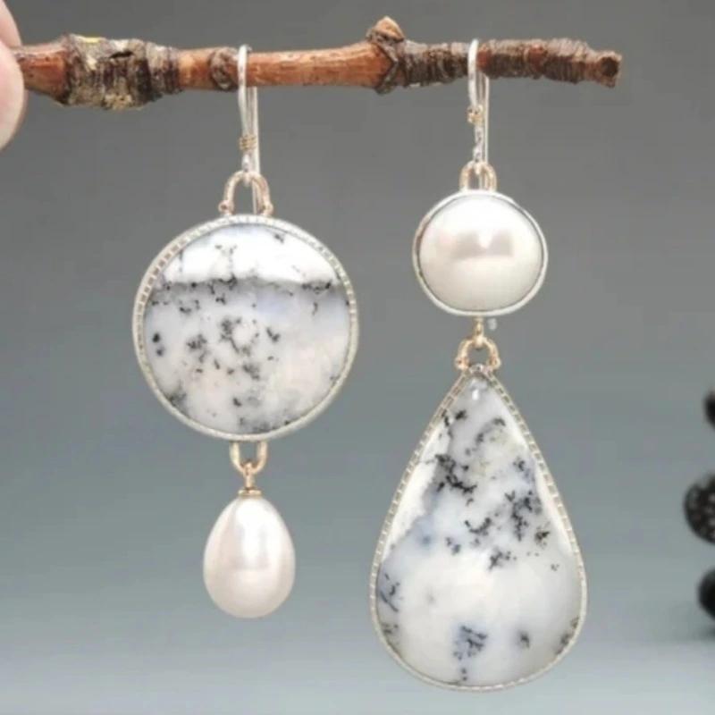 Elegant Inlaid Synthetic White Turquoise Imitation Pearl Dangle Earrings for Women  Exquisite Banquet Jewelry Accessories