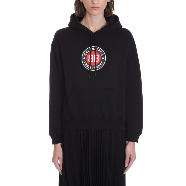 (WMNS) Balenciaga BB Logo Hooded Long Sleeves Hoodie Black Women's 612959TJVD71000