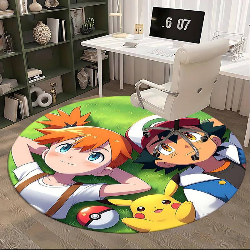 1pc Pokémon Pikachu & Friends Round Carpet - Anime Design Chair Mat, Office Gift, Seasonal Decor, Suitable for Home, Living Room