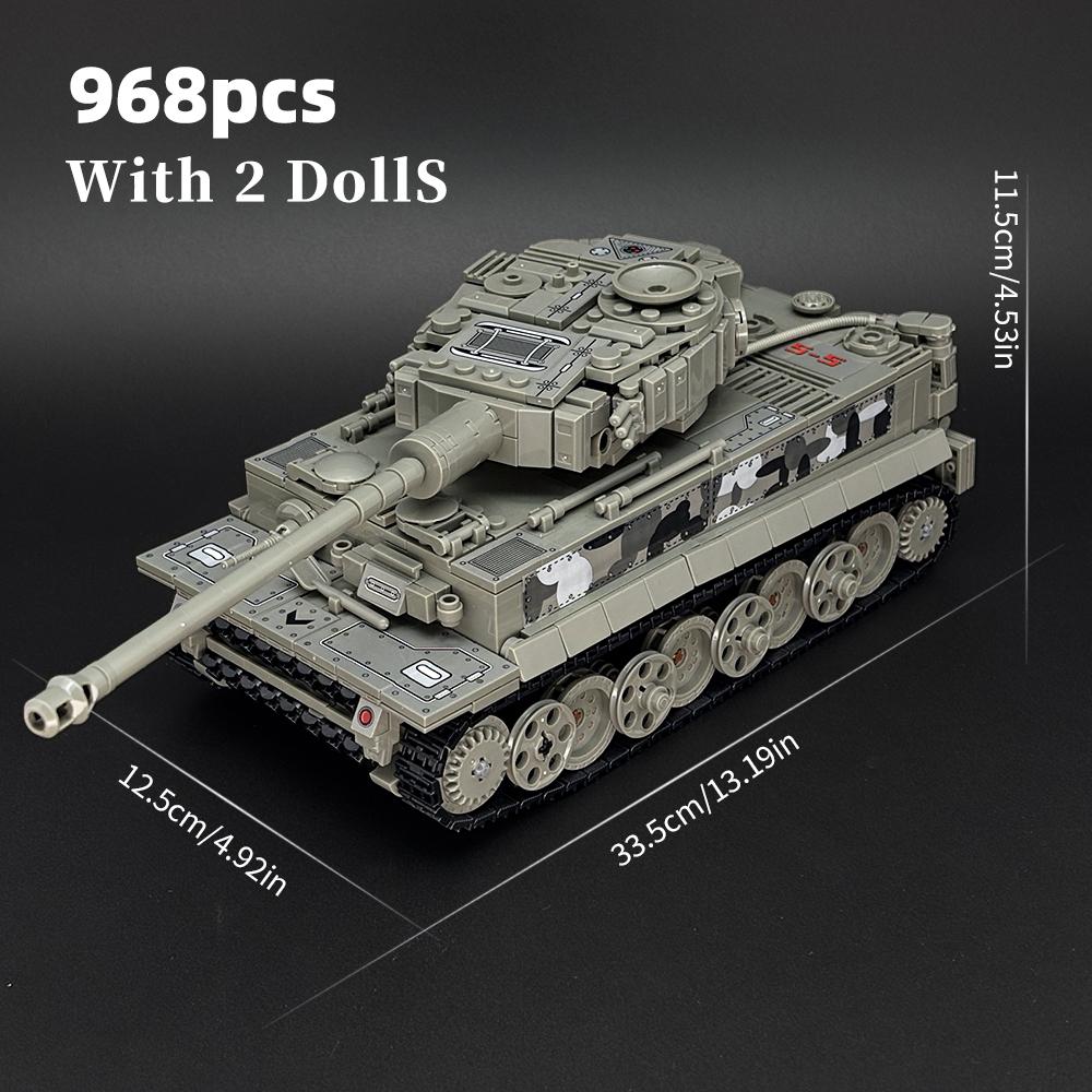 

Model Military Vehicle Germen Tiger I Heavy Tank Building Blocks Armored Kit 360 Rotating Turret Tank Toy for Adults Boys Gift