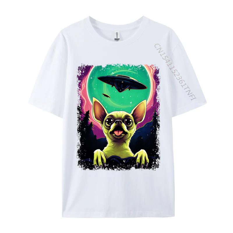 100 Cotton Fabric Men Chihuahua Puppy Surprised Ufo Flying Saucer T Shirt Casual Tops Shirt 2024 Newest Tops Shirt