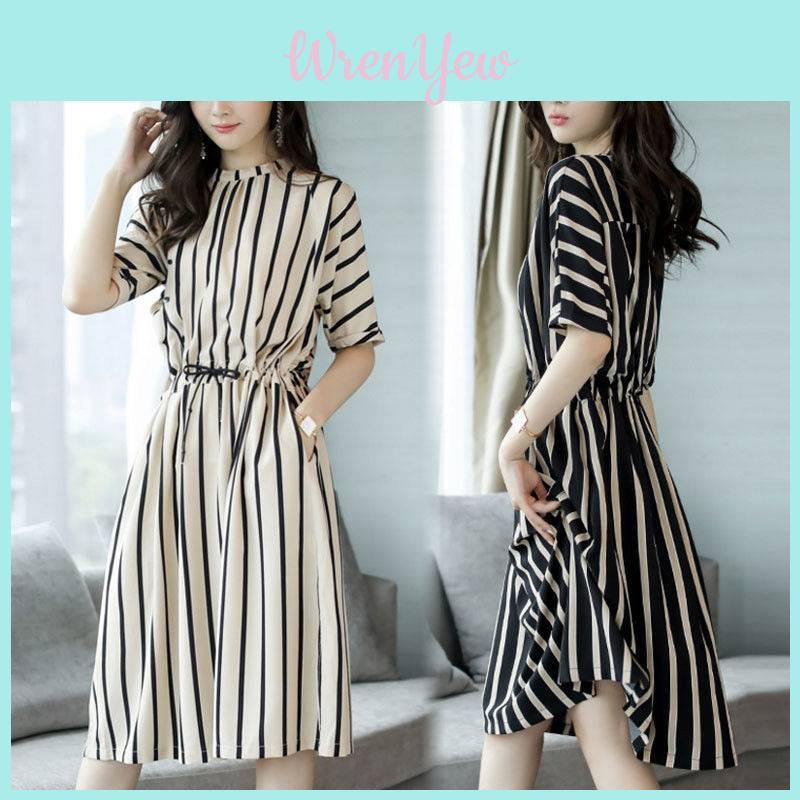 Elegant Women's Summer Dress Stylish European Design With Slim Fit Striped Pattern