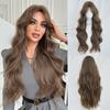 Caramel Warm Brown Extra Long Curly Wig for Women - Big Waves Curtain Bangs Full Cap, Quick Beauty Voluminous Hair, High Quality Daily Styling