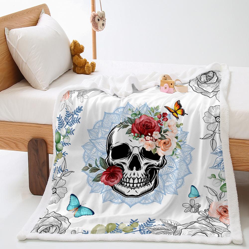 Blanket Skull Butterfly Blanket Digital Printed Lamb Fleece Crystal Fleece Blanket