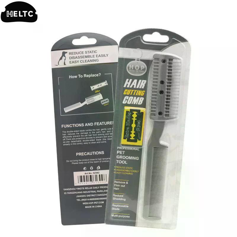 1*Pet Dog Hair Trimmer Comb Cutting Cut With 2 Blades Grooming Razor Thinning Dog Cat Combs Dog Cat Hair Remover Hair Brush Comb