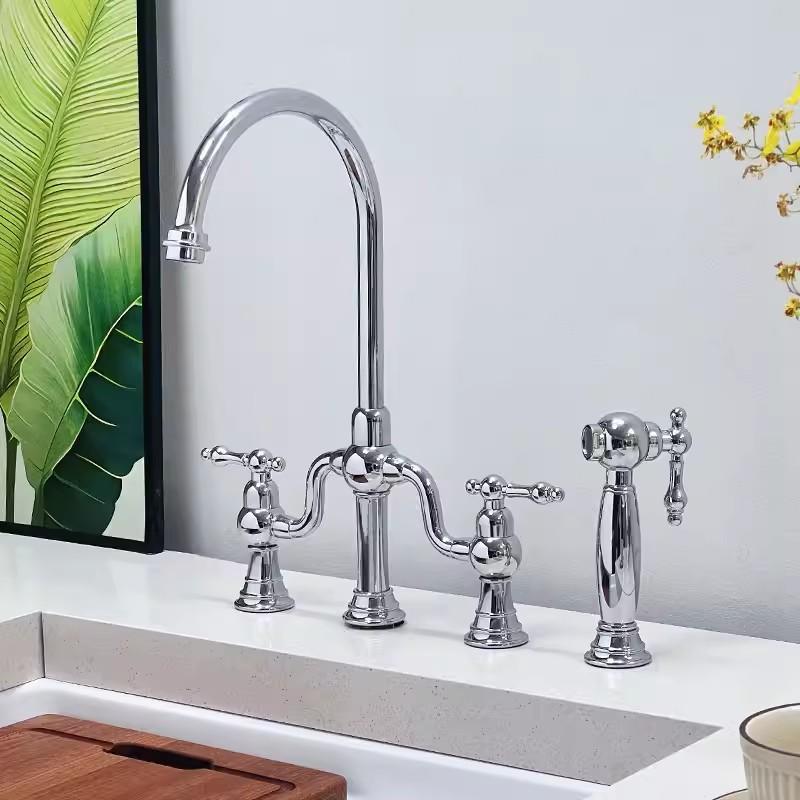 

Tuqiu выдвижной золотой кухонный кран классический настенный с тремя отверстиями черный кран для мойки с горячей и холодной водой и поворотным изливом