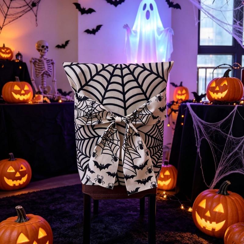 Front Tie Chair Back Slipcover Washable Polyester Chair Cover with Decorative Detail, Pull-Over Placement and Folding for Storage