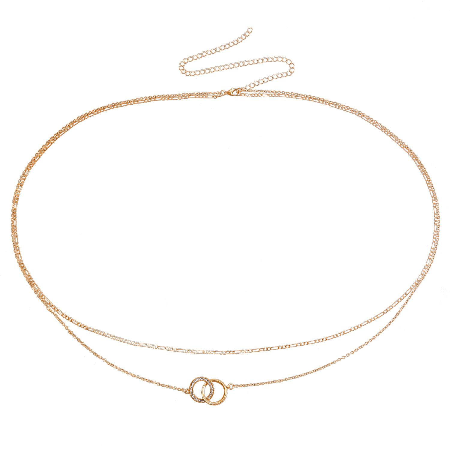 

European and American sexy bikini navel metal chain waist jewelry double geometric love pendant waist chain high sense