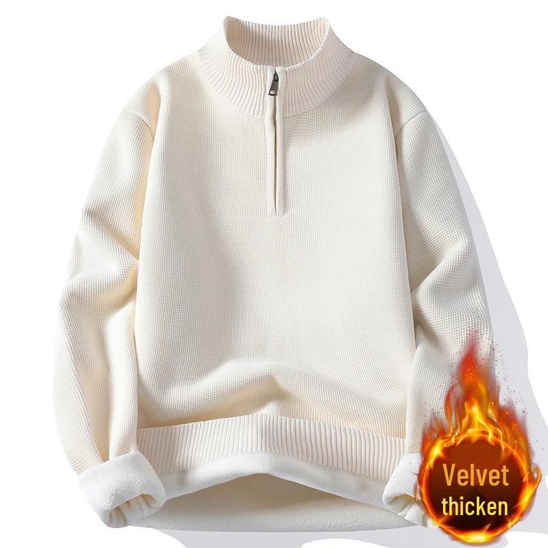 

Men s Fleece-Lined Knit Scarf Collar Sweater - Thick, Warm, Imitation Mink Layer 3XL брудно-білий