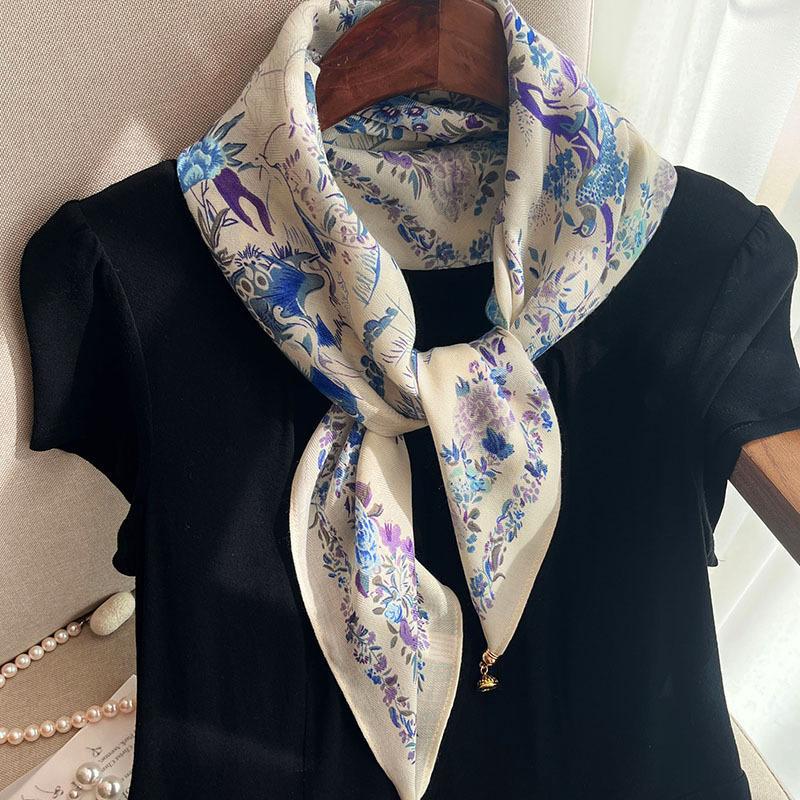 1PC Neck Scarf Versatile Painted Pattern Gift Silk Scarf High-End Magnetic Closure Elegant Accessories French Style Multi-Color