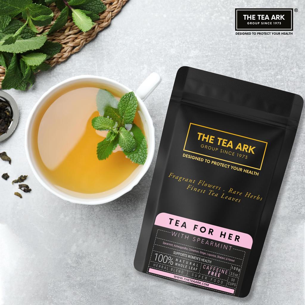 The Tea Ark Spearmint Tea For Her Pcos Pcod, Herbal Powder Tea For Women With (Shatavari & Fennel) Caffeine Free, Hormonal Balance, Reduce