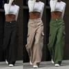 Women's Street Style Design Sports Pants Fashion Solid Color Female High Waisted Straight  Cargo Trousers