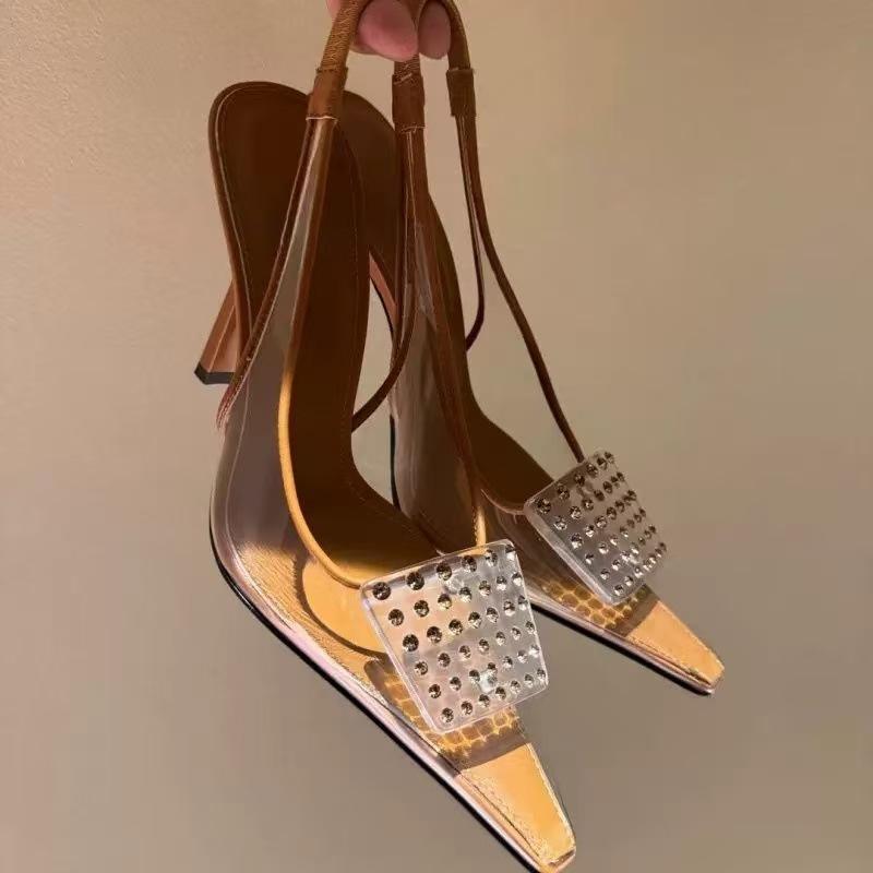 Fashion Luxury Rhinestones Transparent PVC Women Pumps Fashion Summer Slingbacks Stiletto High heels Elegant Female Wedding Party Shoes