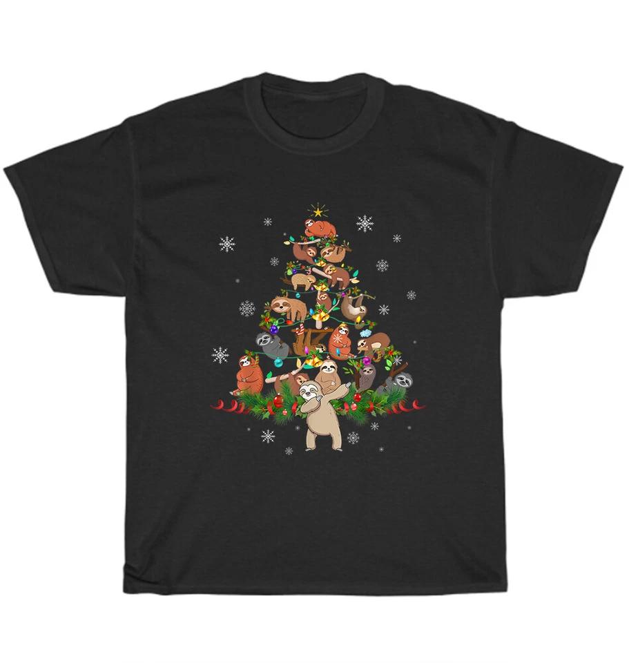 Sloths Christmas Tree Lights Funny Dabbing Sloth Dab Dance Xmas T-Shirt M
