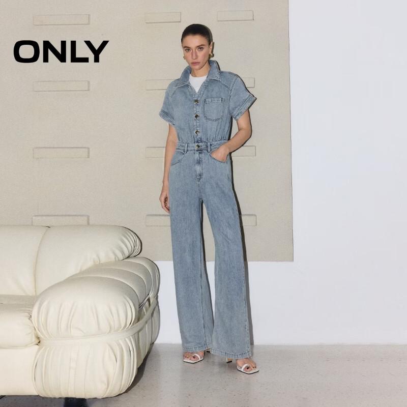 ONLY Women s Retro Loose Fit Short Sleeve Denim Jumpsuit S
