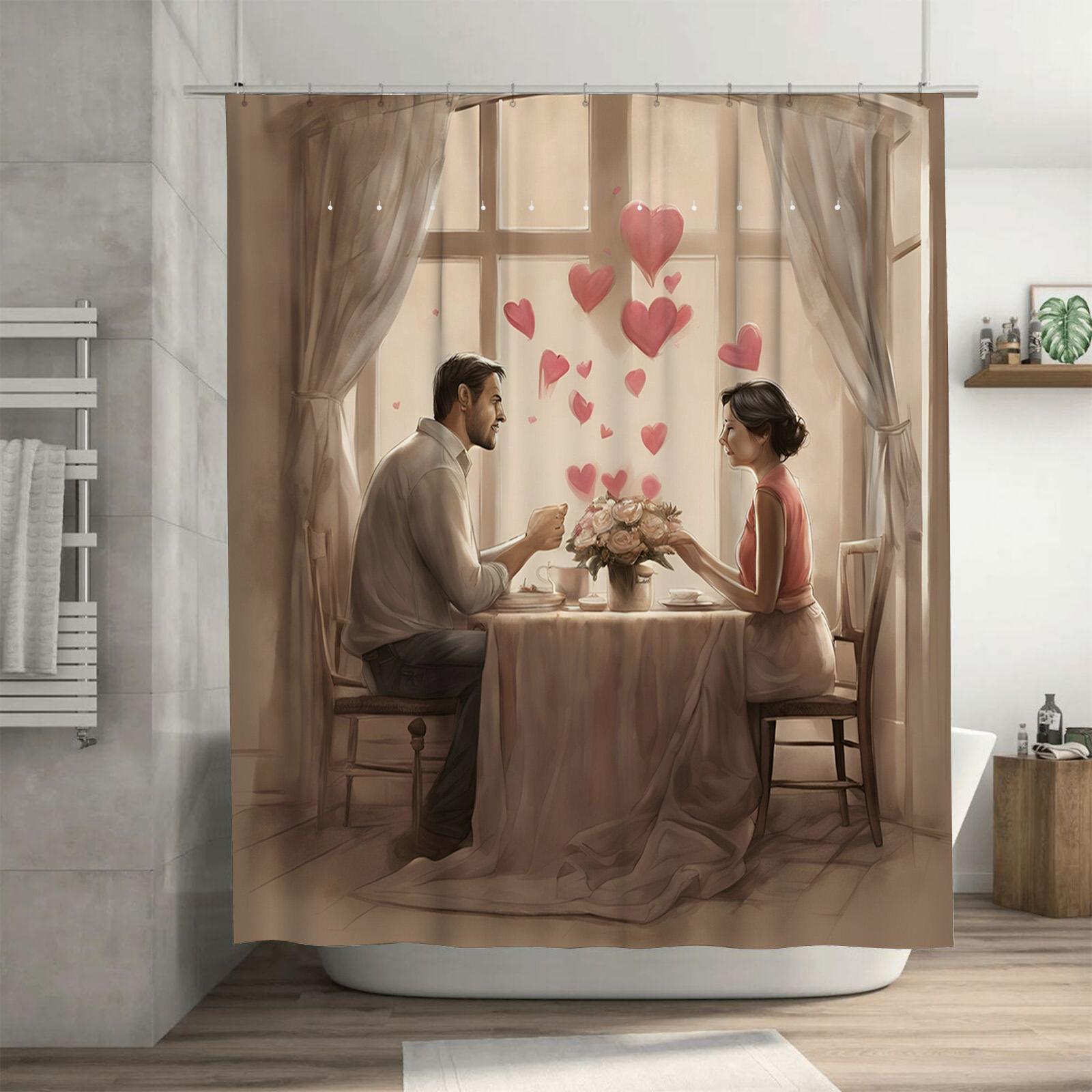 

Romantic Couple Waterproof Shower Curtain For Bathroom, Warm Home Decoration, Ideal Gift For Valentine S Day W60H190(CM)-1 Pcs