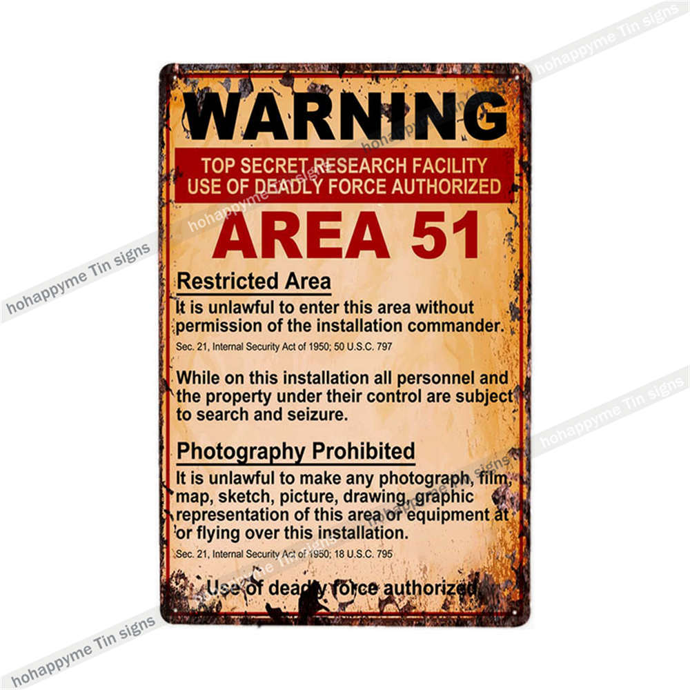 Metal Plate Sign Area 51 UFO Retro Decorative Wall Plaque Pub Club Bar Accessories Tin Painting Poster Vintage Home Decor20x3