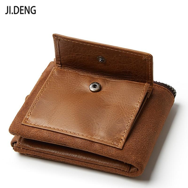 Real Cowhide Men's Short Wallets Fashionable Casual Zippers Wallet With Open Opening Multifunctional Change