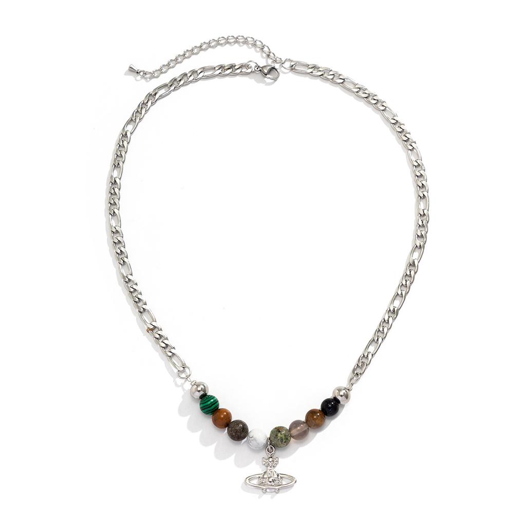 Stainless Steel Planet Necklace for Men, Hip-Hop Niche Design, Simple Beaded Collarbone Chain for Men