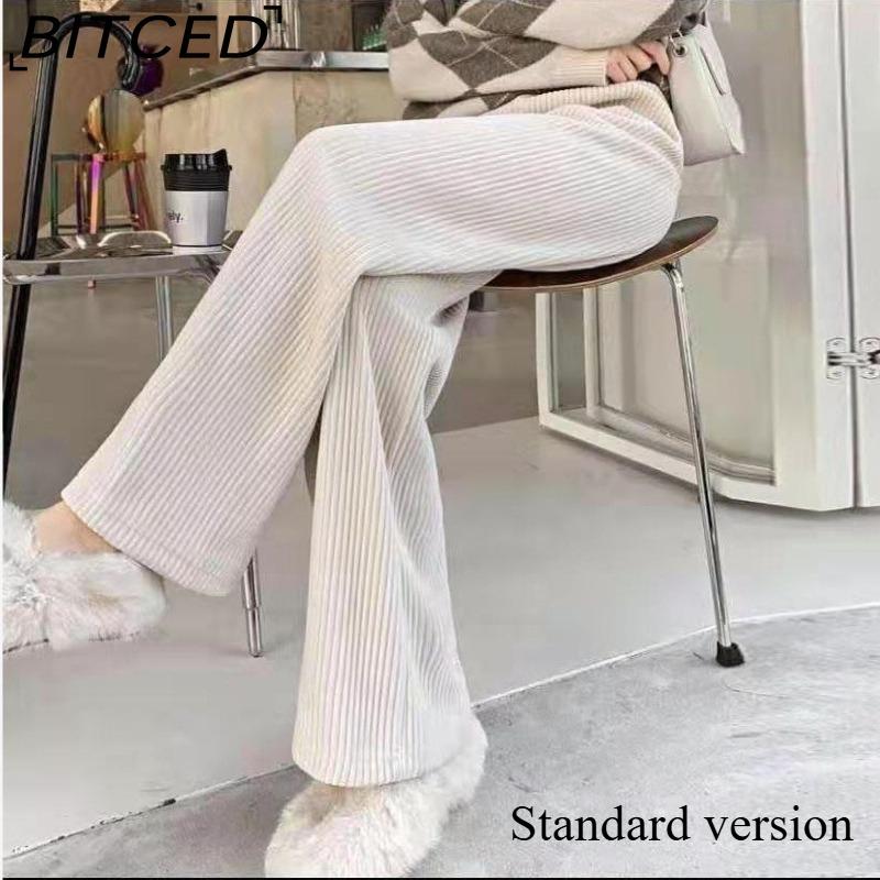BITCED Women's Cream Beige Chenille Wide-Leg Trousers Women's Autumn/Winter Fleece-Lined Corduroy Trousers Straight-Leg Casual Trousers