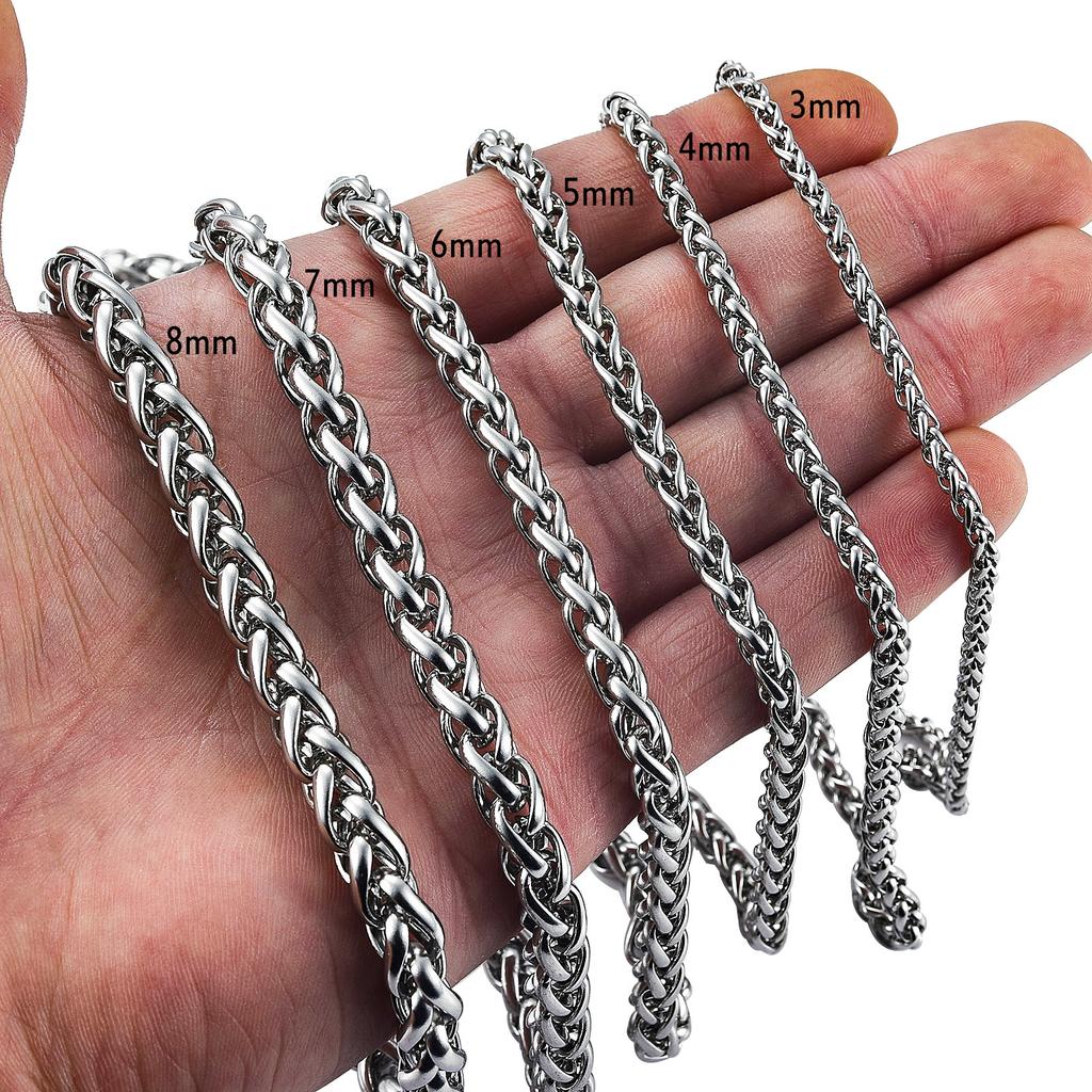 Men's Stainless Steel Necklace Link Wheat Chain Braided for Women Waterproof Neck Jewelry Accessories Choker Christmas Gifts