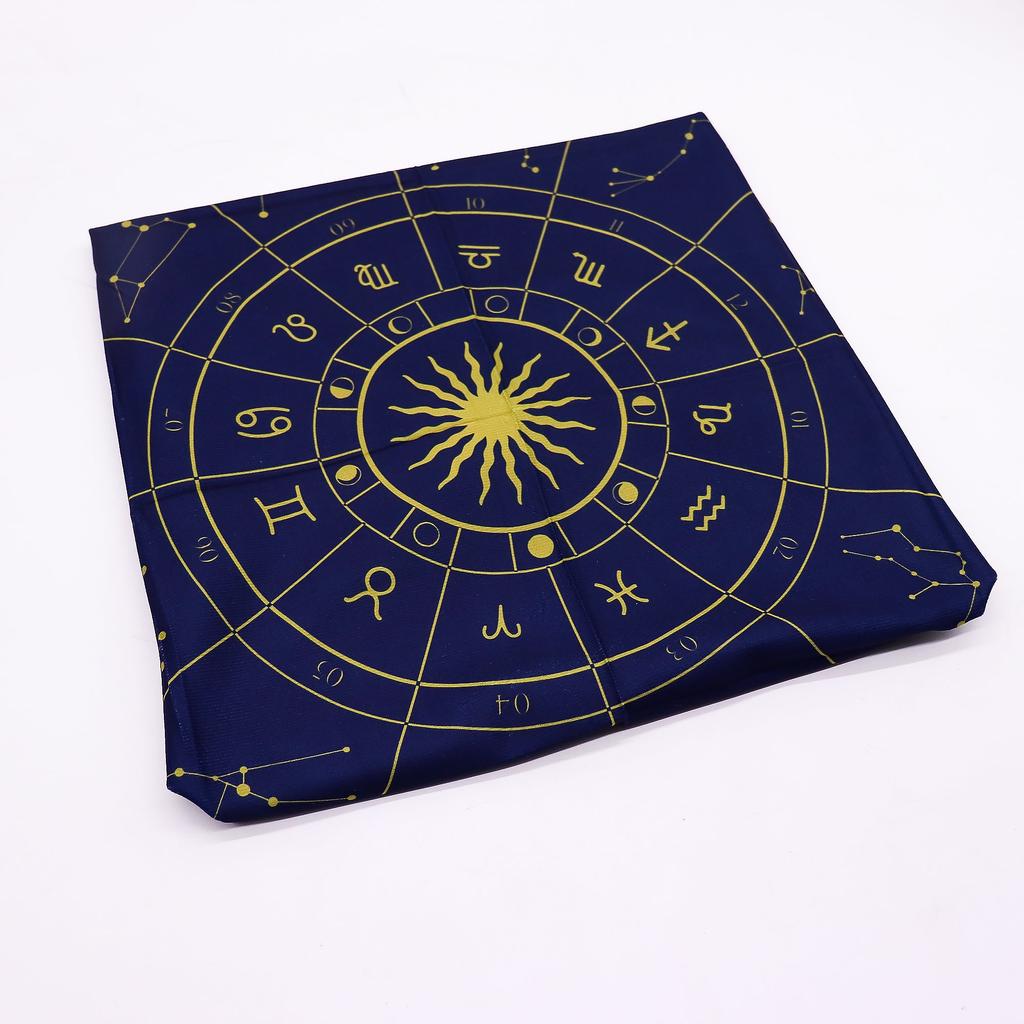 Tarot Reading Cloth Zodiac Wheel Navy Gold 75x75cm
